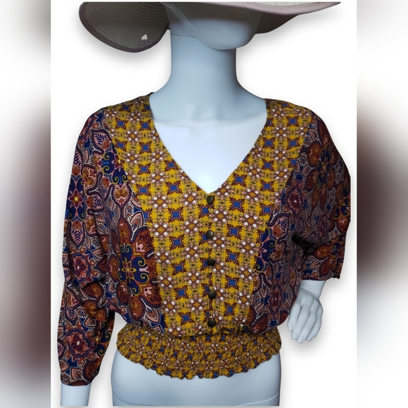 Gypsies & Moondust Smocked Bohemian V Neck Long Sleeve Womens Size Medium - Picture 3 of 4